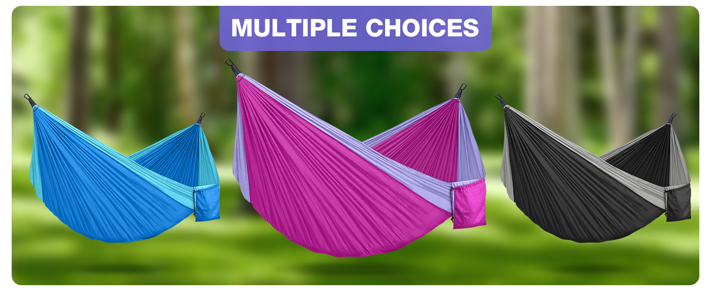 Гамак дорожній подвійний 295x140 см, рожево-ліловий, вантажопідйомність 350 кг - з карабінами та ременями для кріплення