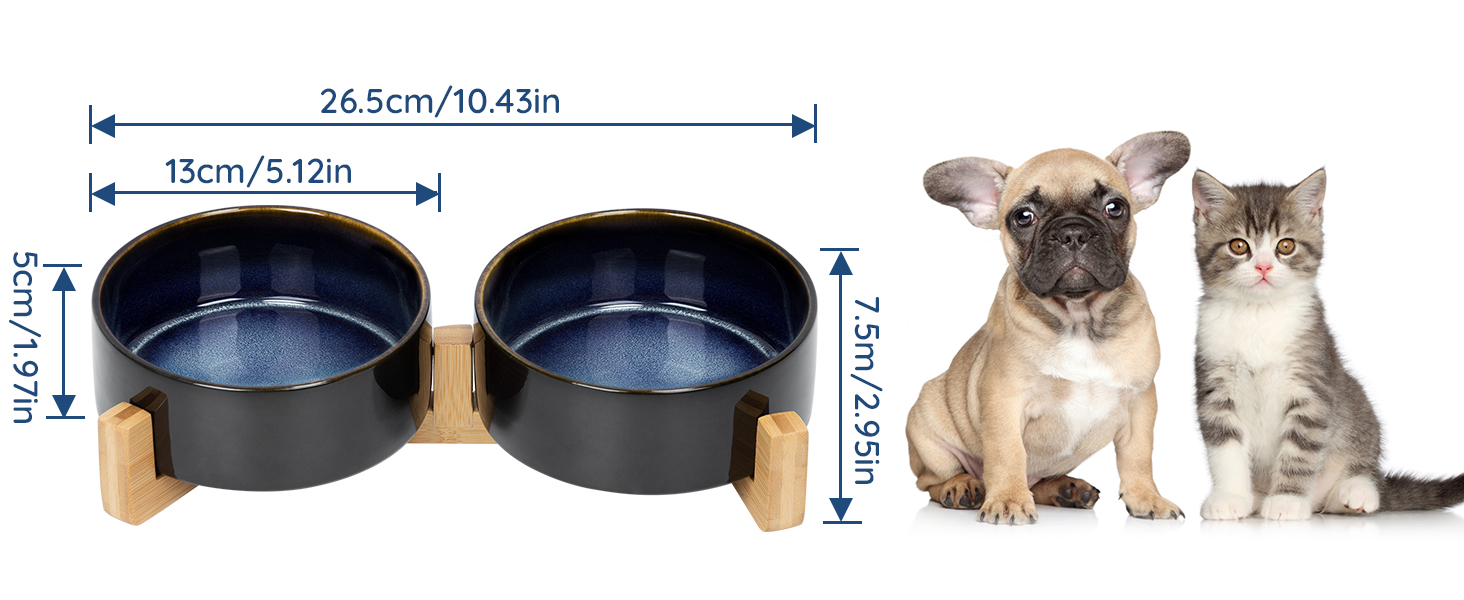 Миска для собак та котів SPUNKYJUNKY з кераміки, велика, 850 мл, піднята на бамбуковому стійці, колір «Зоряне небо»