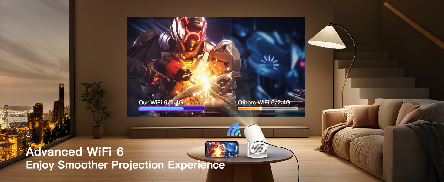Портативний проєктор LYNCAST з Wi-Fi, Bluetooth та Android 11, 1080P/4K, поворотний на 180°, для дому та на відкритому повітрі (OptiBarrel 005 White)