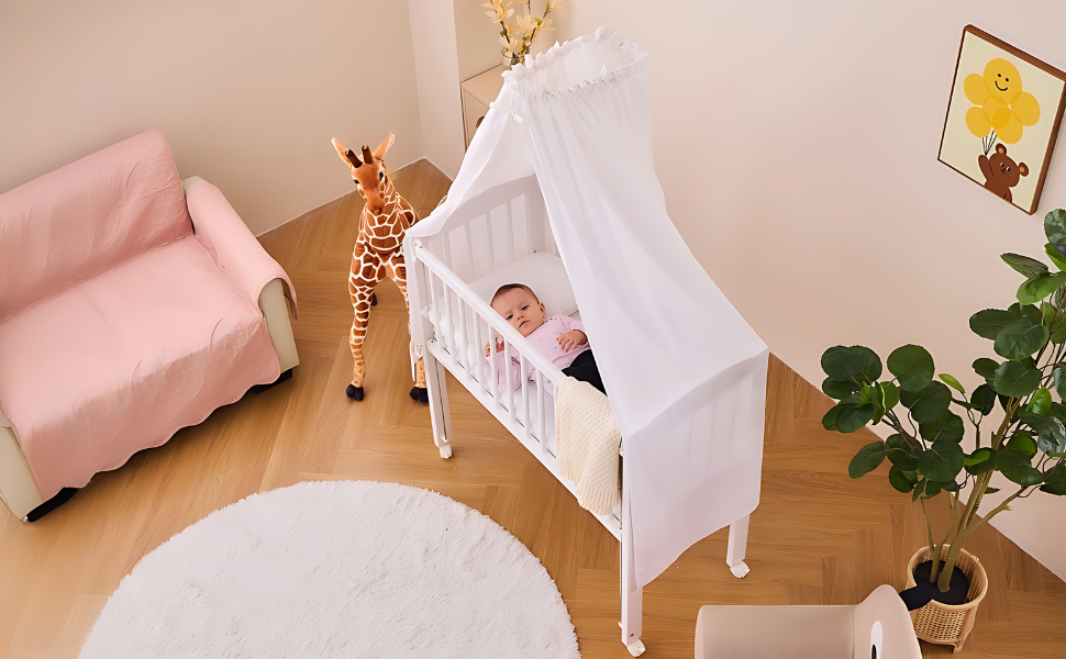 Балдахін для дитячого ліжечка ALAVYA HOME, рожевий, 100% органічна бавовна, GOTS, з тримачем, москітна сітка, 150x240 см