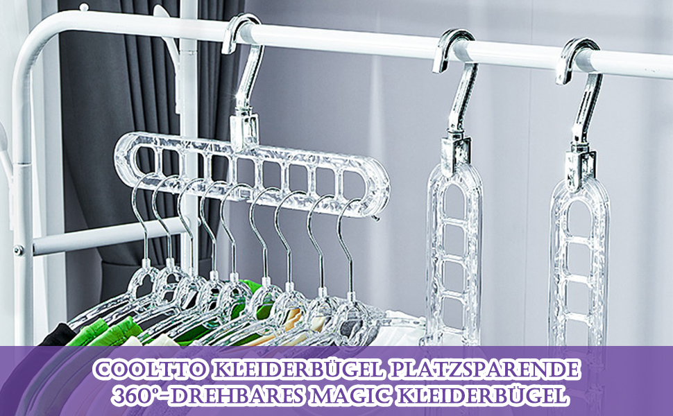 Набір з 5 компактних вішалок Cooltto 9-в-1: обертання 360°, антиковзаючі, з PET, для подорожей, органайзер для шафи, прозорі