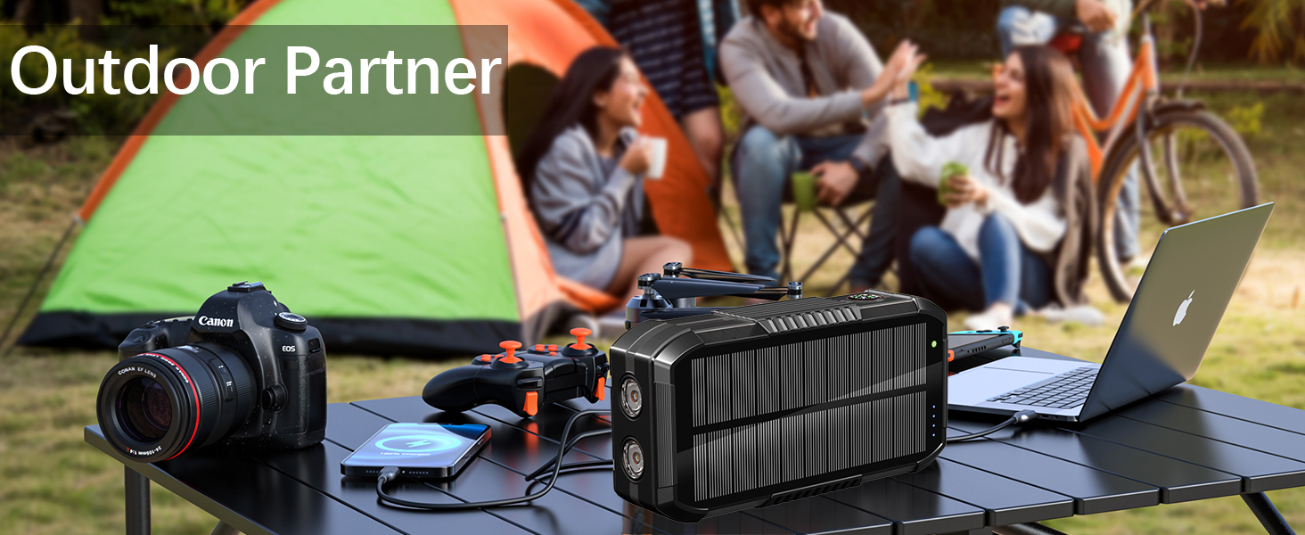 Портативний зарядний пристрій Solar Powerbank 70000mAh з сонячною панеллю, PD 30W, USB-C, 3.0A, інтегрованим кабелем, бездротовою зарядкою 15W, ручним генератором, LED-індикаторами, ліхтариком, для смартфонів, чорний