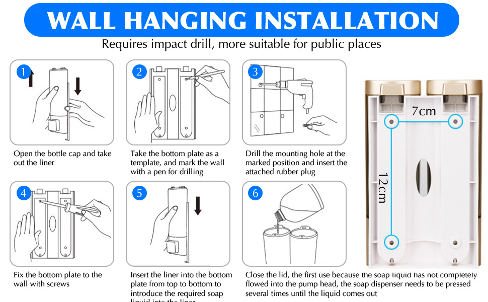 Дозатор для мила настінний без свердління REAQUE, 200 мл, для душу, шампуню, дезінфікуючого засобу, мила, золотий