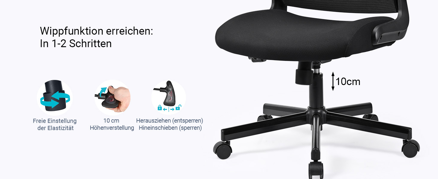 Ергономічне крісло для офісу з регульованою підголовником, офісне крісло з сітки, відкидні підлокітники, широке сидіння, функція гойдання, комп'ютерне крісло EN 1335, офісне крісло 200 кг, чорне