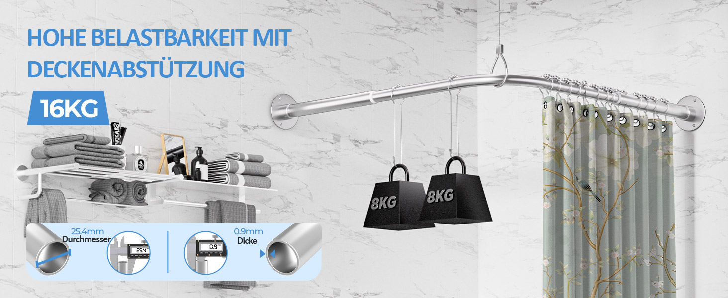 Регульована штанга для душу L-подібної форми, 60-134 см, з кріпленням для штори та підставкою для стелі, для ванни/ванної кімнати, срібна