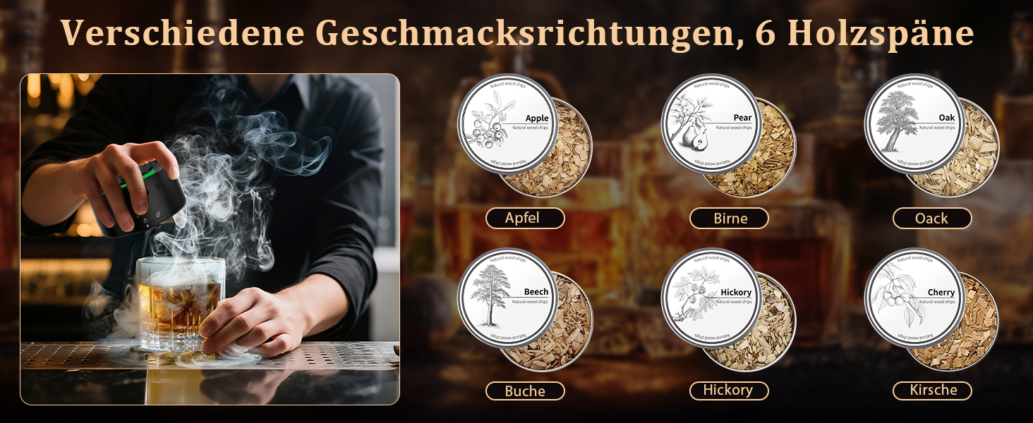 iDiskk Набір для копчення коктейлів: електричний димогенератор для віскі, вбудований запальник, 6 дерев'яних стружок для Old Fashioned, бурбон, міксологія