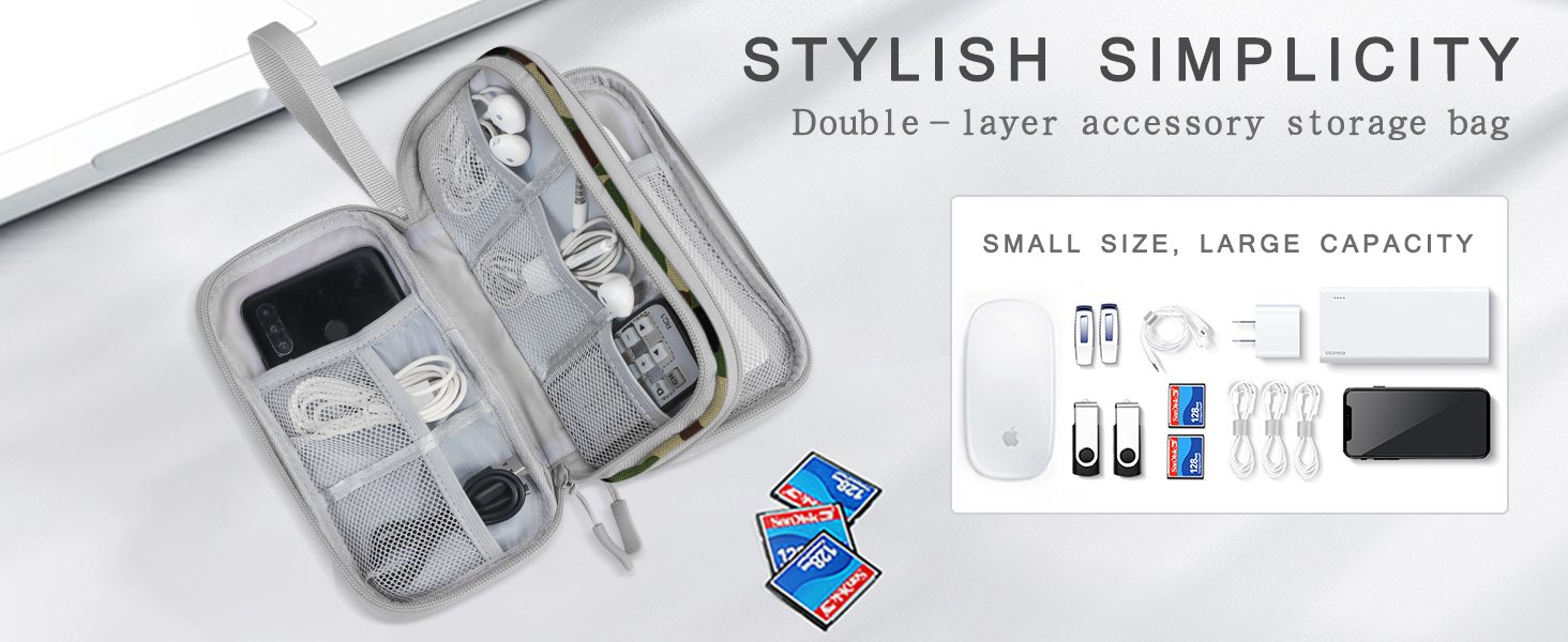 Органайзер для кабелів Skycase: сумка-чохол для аксесуарів, USB, Power Bank, 19 x 11 x 5.5 см (Lila, Army Green)