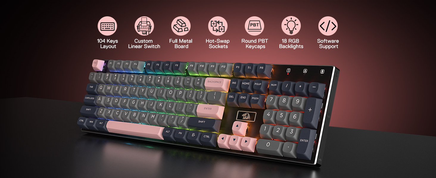 Redragon K660 (K556 TKL) RGB-ігрова клавіатура з провідним підключенням, механічна клавіатура TKL 80% з 87 клавішами та алюмінієвою основою, покращений Hot-Swap тихий лінійний червоний перемикач (104 клавіші з провідним підключенням, перемикачі Dragon Chant)