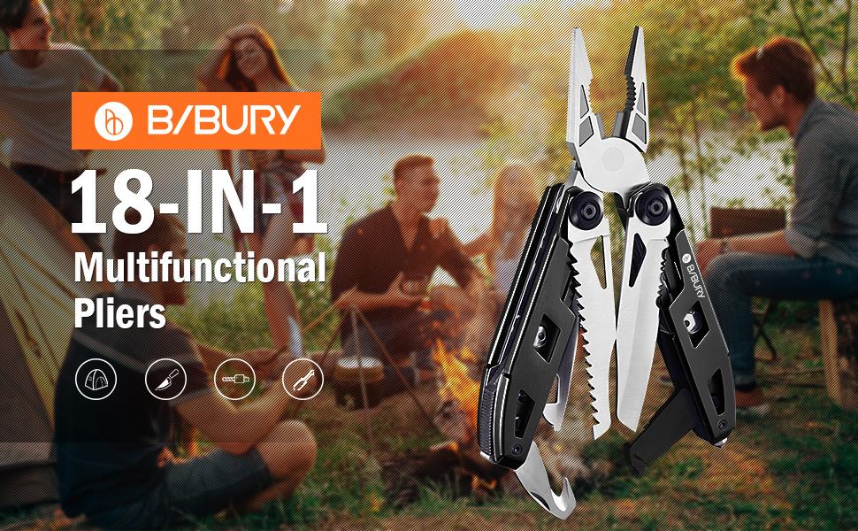 Мультитул BIBURY 18 в 1: 18 функцій в одному інструменті з нержавіючої сталі. Ідеальний для кемпінгу, ремонту та як подарунок для чоловіків. Чорний.