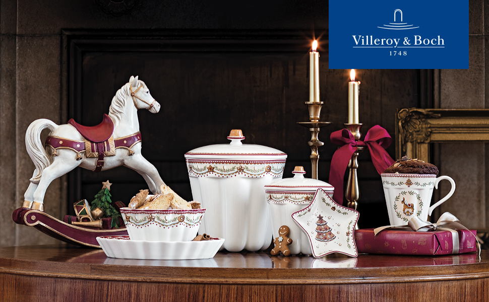 Миска у формі зірки Villeroy & Boch Winter Bakery Delight, 1 л, преміум порцеляна, біло-червона, на ніжці
