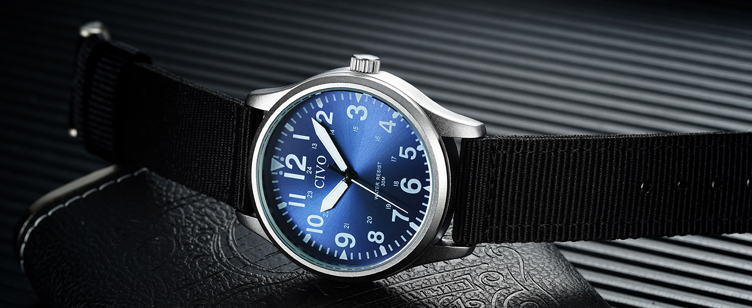 Чоловічий годинник CIVO Military B-4 Зелений/Чорний: Водостійкий, аналоговий кварц з великими цифрами та світловим покриттям