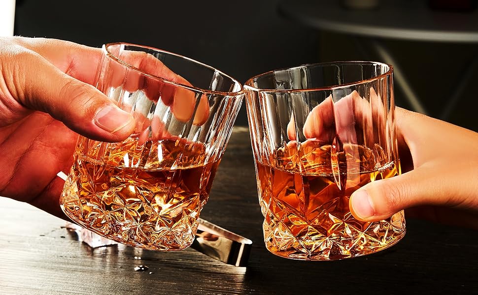 Набір склянок для віскі GLASKEY 4 шт., 320 мл, без свинцю, кришталь, для коктейлів, рому, горілки, скотчу, джину, коньяку, води, віскі, важке дно, подарунковий набір для чоловіків, батька, брата