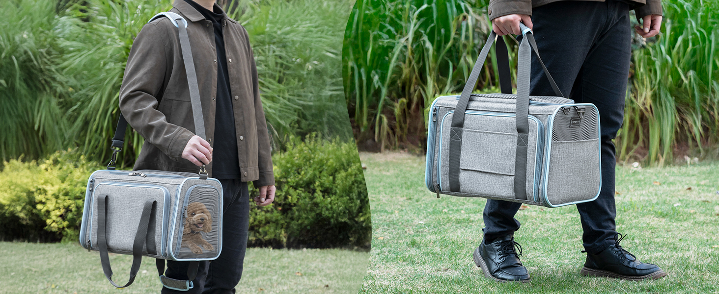 Транспортна переноска для кота/собаки Petsfit - складана переноска для авто, сіра, M