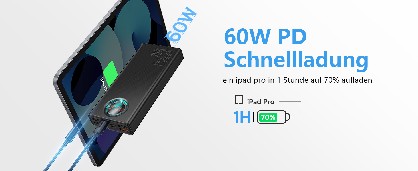 Power Bank Baseus 65W 26800mAh з 5 виходами, LED-дисплеєм, USB-C, PD, QC4.0 - для ноутбуків, iPhone, Galaxy, Steam Deck