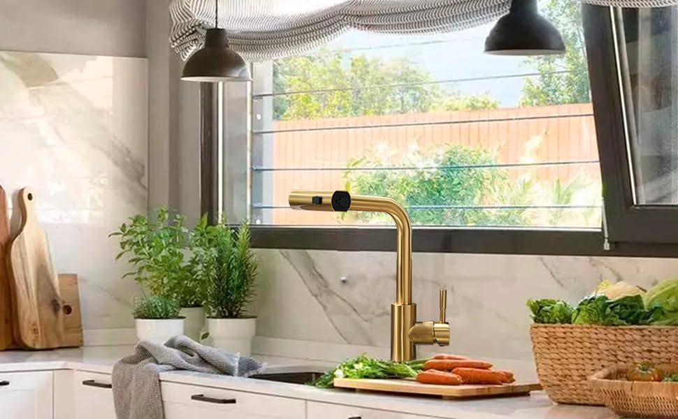 Кухонний змішувач AIMADI висувний, чорний, з 3-х режимною лійкою та 38 см шлангом, однорідний, для холодної та гарячої води, підходить для раковини та кухонного острова. Змішувач для кухні з водоспадом, чорний.