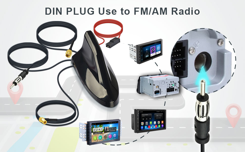 Eightwood DAB/DAB+ автомобільна антена-спліттер AM/FM GPS, дахова антена з підсилювачем, активна антена-акула для авто, 5 м кабель SMB RG174, розгалужувач SMB+SMA+DIN