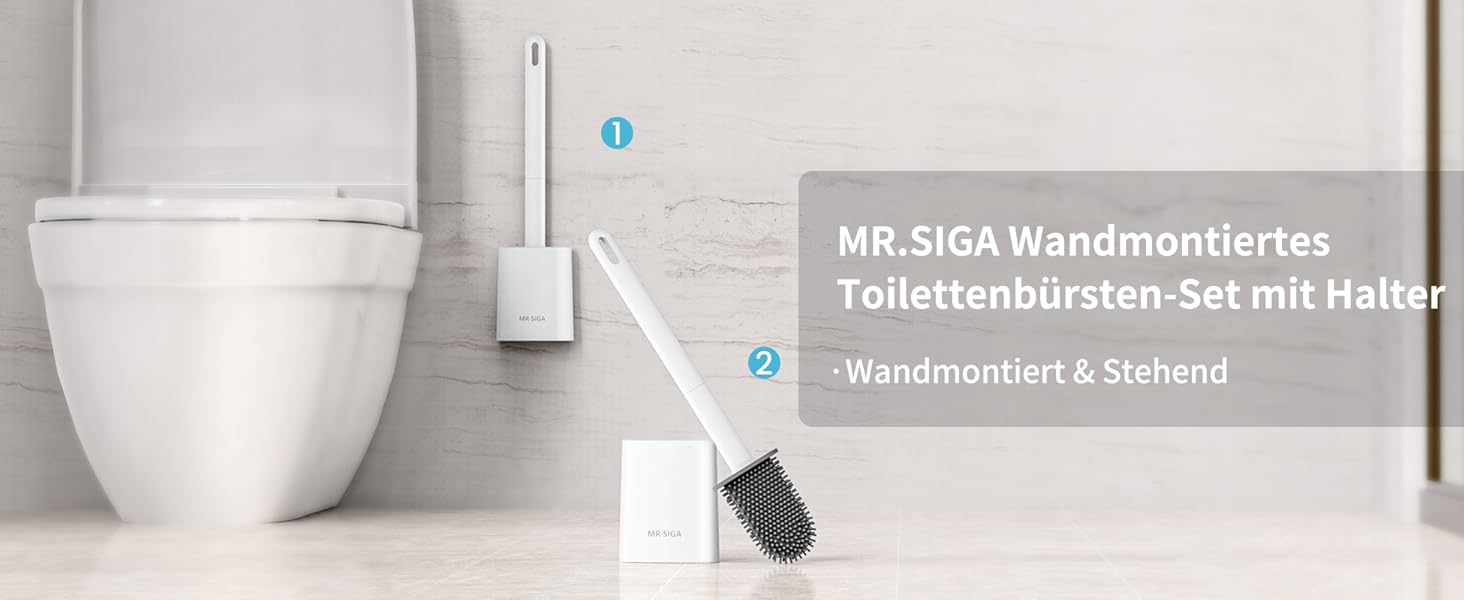 Набір щітки для унітазу та тримача MR.SlGA, настінний монтаж, компактний дизайн, білий, 2 шт.