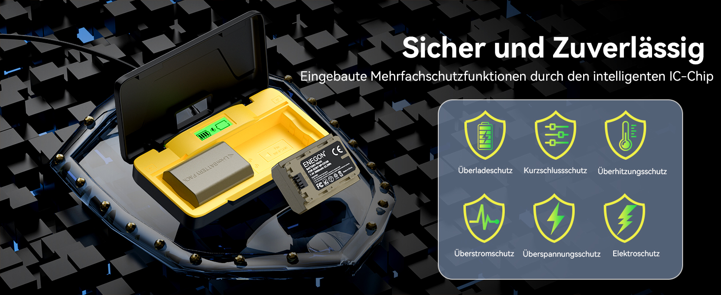 Зарядний комплект ENEGON NP-FZ100 20W для Sony Alpha: A7 IV, A7 III, A9, A9R, A6700, A6600, FX3, FX30, A1 (2 x 3000mAh), з дисплеєм, SD-картридер