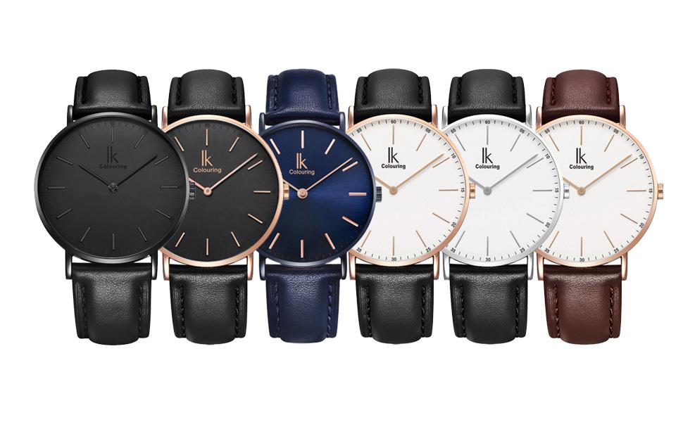 Alienwork IK Slim годинник на зап'ястя Ø36mm для чоловіків та жінок, ультратонкий, шкіряний ремінець (рожеве золото/рожево-золотий білий/чорний шкіряний ремінець)