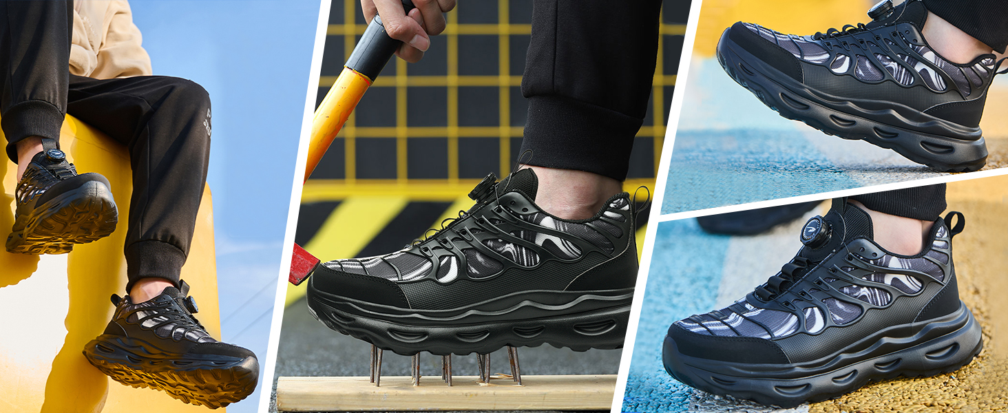 Черевики безпеки для чоловіків та жінок. Робочі черевики зі сталевим підноском. Легкі, спортивні, антипрокольні, чорного кольору (38-42 EU)