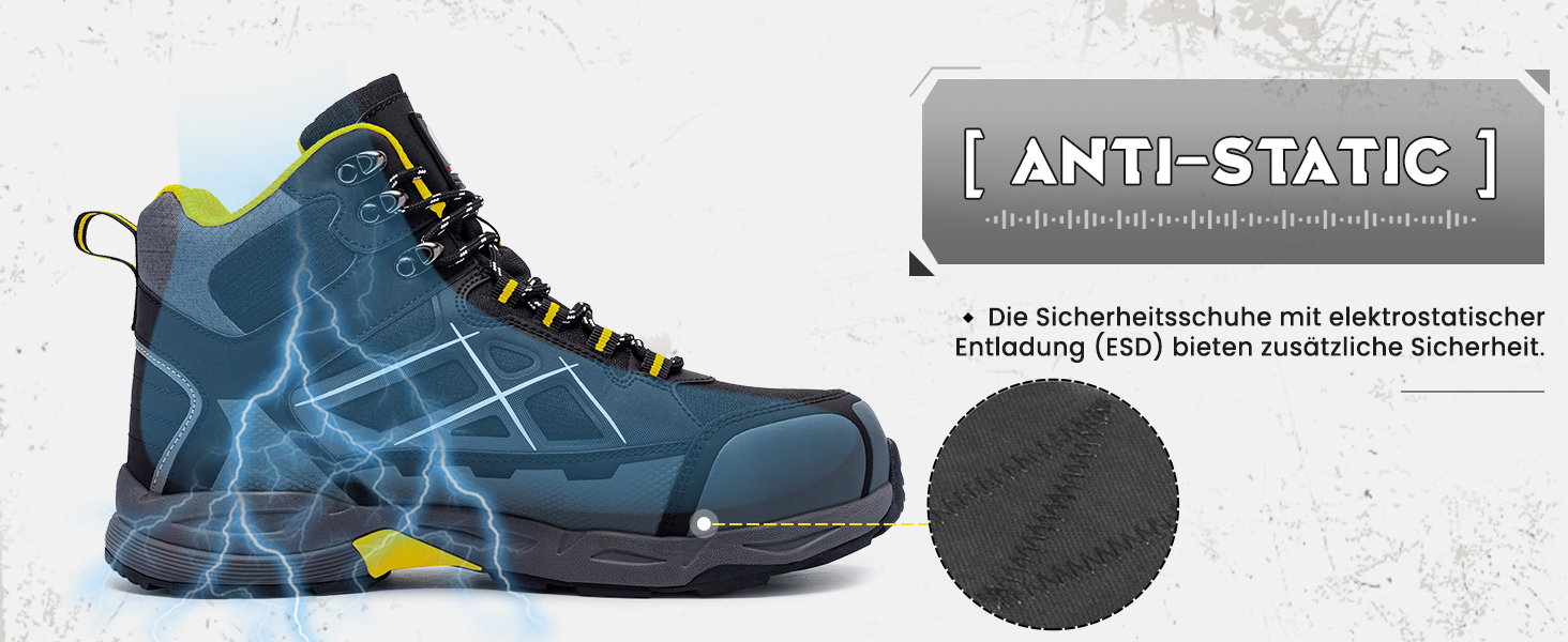 Черевики безпеки LARNMERN для чоловіків та жінок, SRC, антистатичні, з металевим носком, захист від проколів, легкі, комфортні, дихаючі, 49 EU, чорний