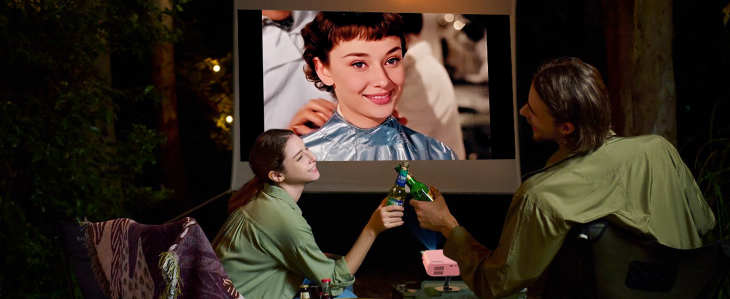 Портативний проєктор KSBABY Outdoor LED, міні проєктор для перегляду фільмів на вулиці, сумісний з HDMI, USB, ноутбуком, TV Stick, iOS та Android. Рожевий.