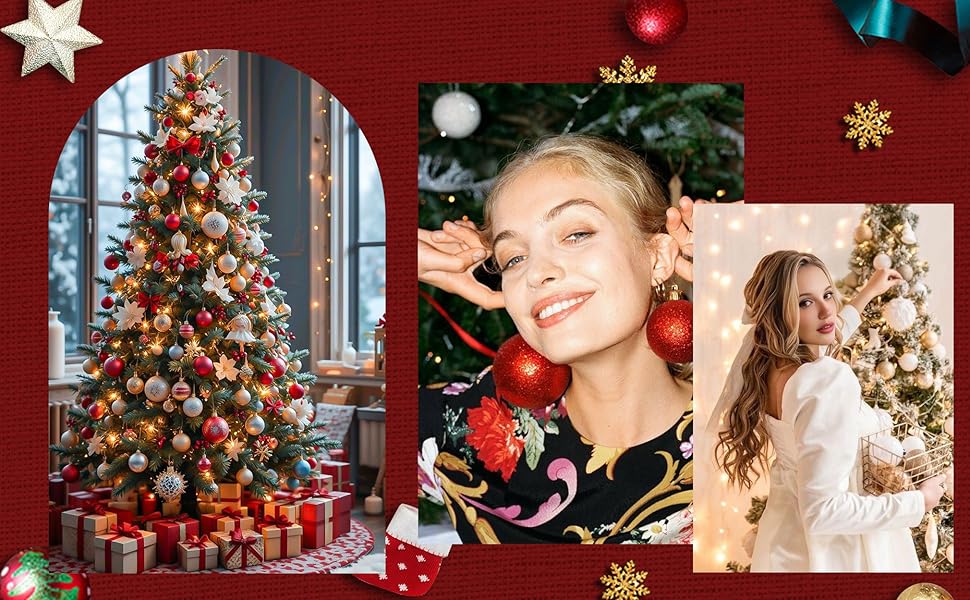 Набір прикрас на ялинку 101 шт. Пластикові кулі, рожеве золото, матові, блискучі, з шишками та стрічками для декору ялинки, святкування, дому