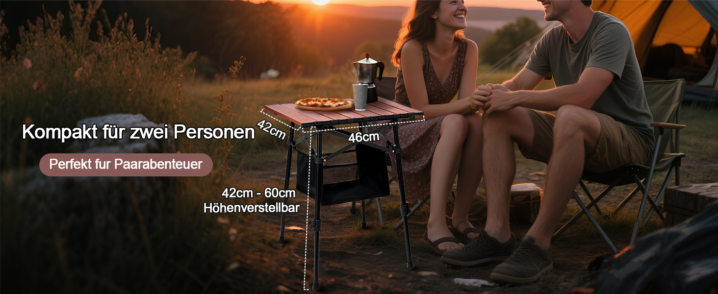 Складний алюмінієвий стіл для кемпінгу Odoland з регульованою висотою та сумкою для зберігання 46x42x42-60 см
