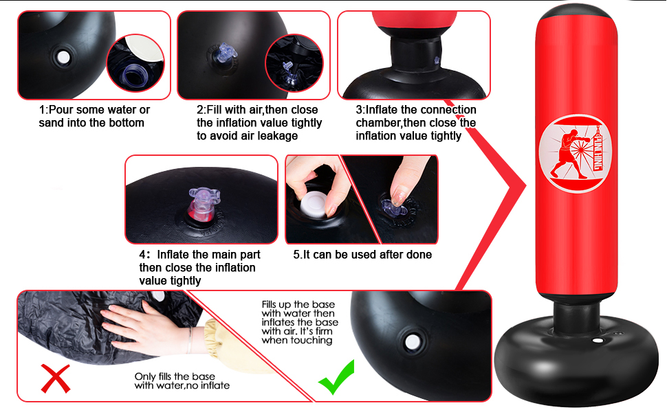 Дитячий боксерський мішок Qoosea для дітей 6-12 років, 160 см, надувний, з боксерськими рукавичками, для карате, кікбоксингу, таеквондо, MMA, червоний