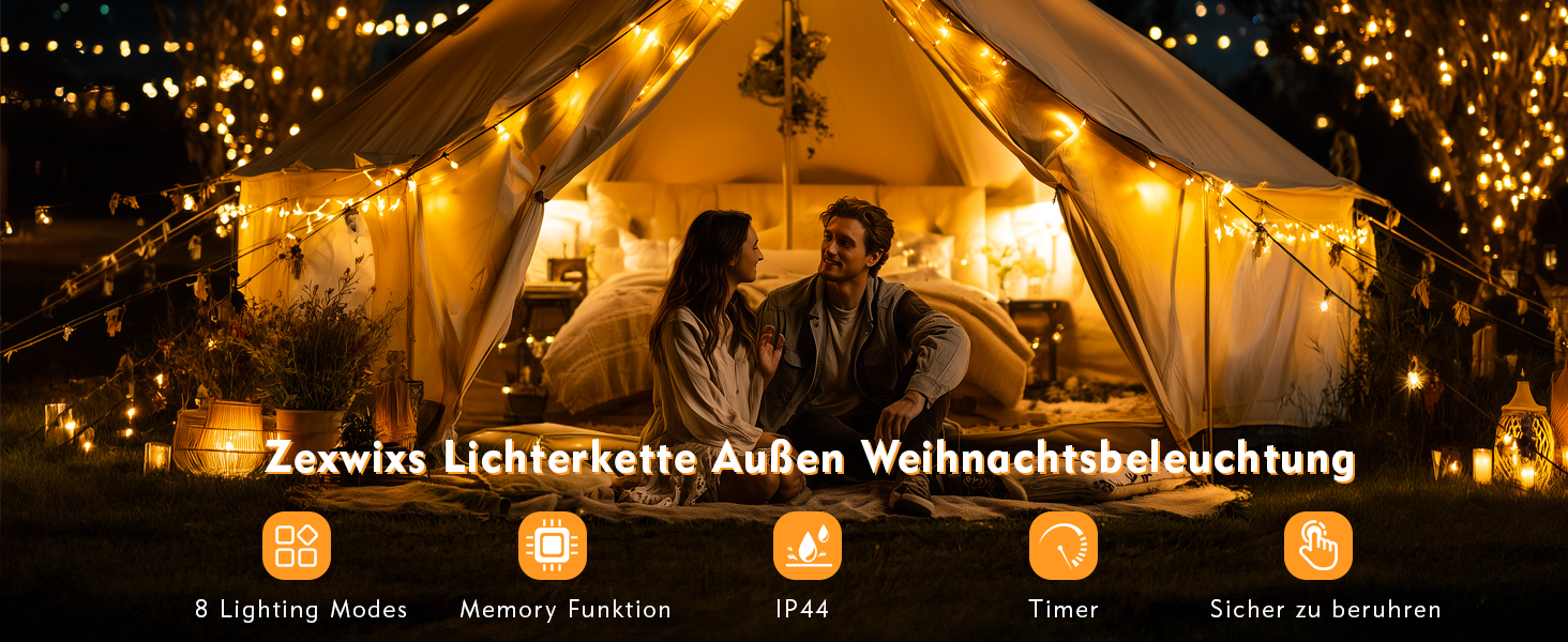 Ланцюжок прикрас для зовнішнього використання 60м, 530 LED, тепле біле світло. Ланцюжок для зовнішнього використання з таймером, 8 режимів, IP44, вологостійкий. Підходить для прикраси ялинки, саду, балкону, вечірки, весілля.