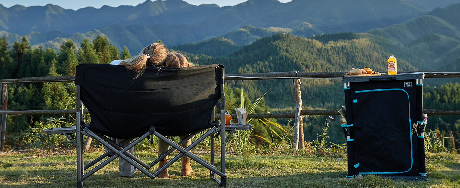 Крісло для кемпінгу Timber Ridge на 2 особи, розкладне, 300 кг, для риболовлі, пікніків, фестивалів, з бічним столиком