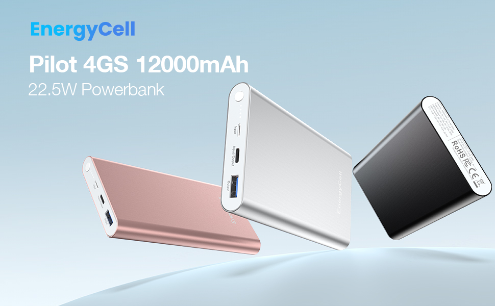 Power Bank Pilot 4GS 12000mAh - Портативний зарядний пристрій для iPhone, Samsung, Huawei та інших пристроїв (Сріблястий)