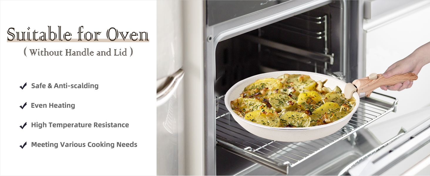 Набір посуду RIOVARM з індукційним дном: каструлі та сковороди з антипригарним гранітним покриттям та знімними ручками, кришки з силікону, бежевий колір