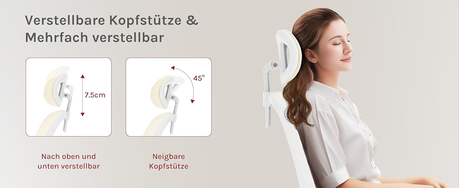 Офісний стіл WOLTU: ергономічне крісло з регульованою підголівником та підтримкою попереку, функцією гойдання, для офісу та дому, витримує до 150 кг, колір бежевий