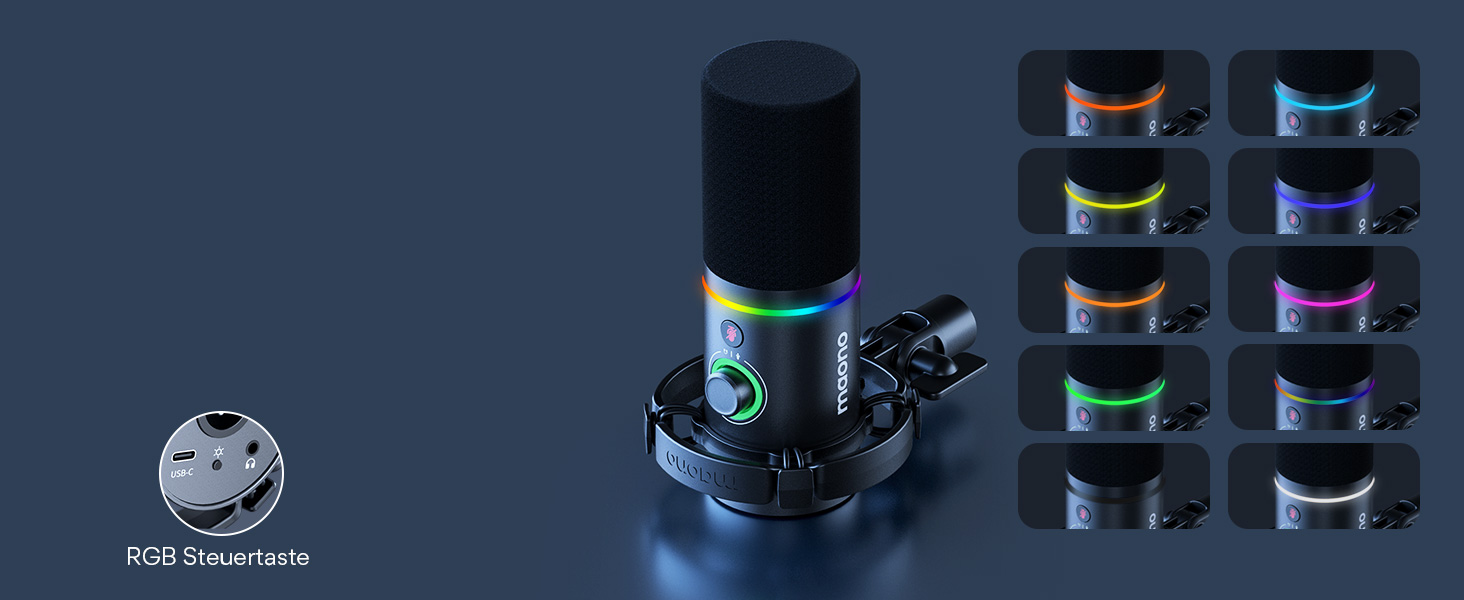 Мікрофон MAONO PD200XS XLR/USB: Набір для стримінгу, запису та геймінгу з RGB підсвіткою, регулюванням гучності та беззвучною кнопкою