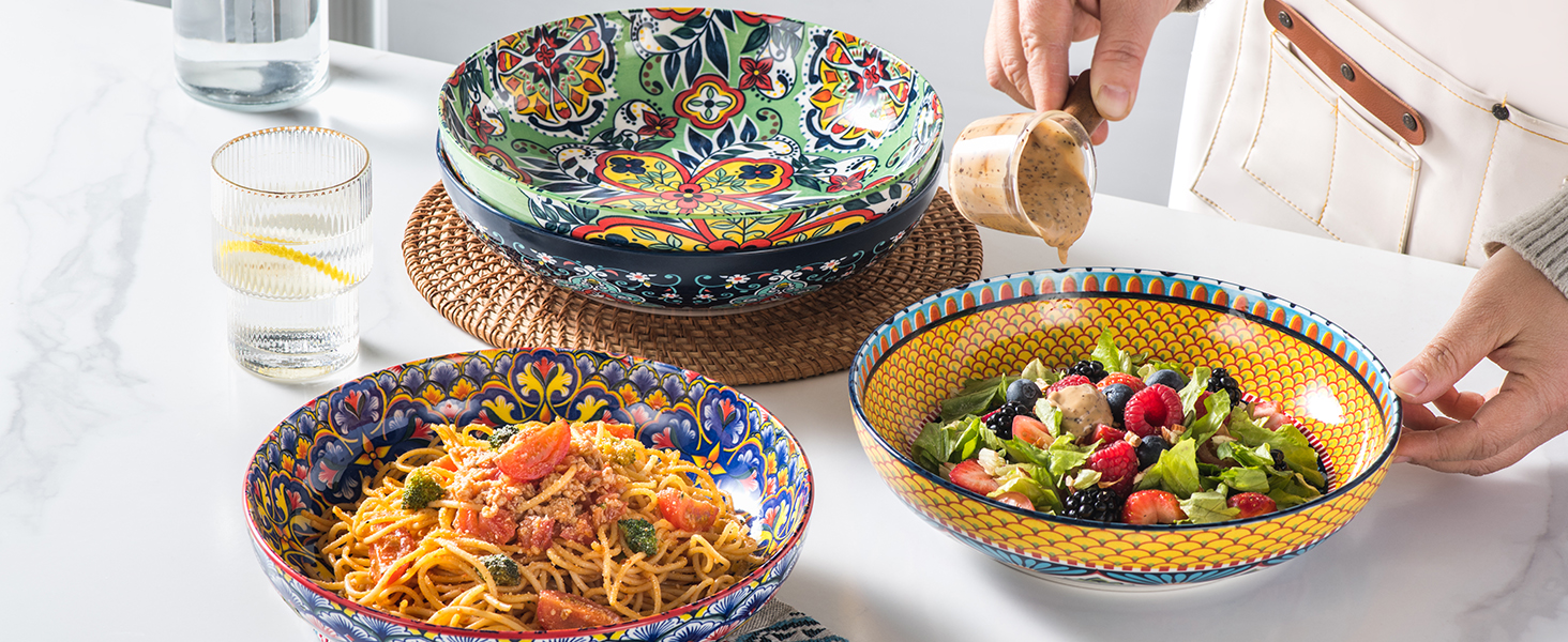 Набір салатників та тарілок HENXFEN з порцеляни (4 шт.) - 1330 мл, богемський стиль