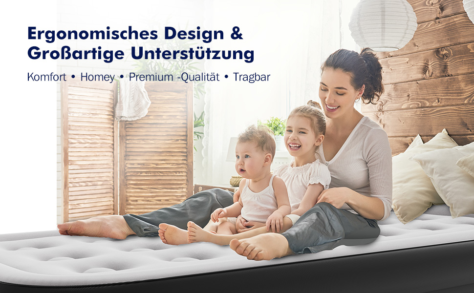 Надувний матрац односпальний з електричним насосом (Чорний, Twin)