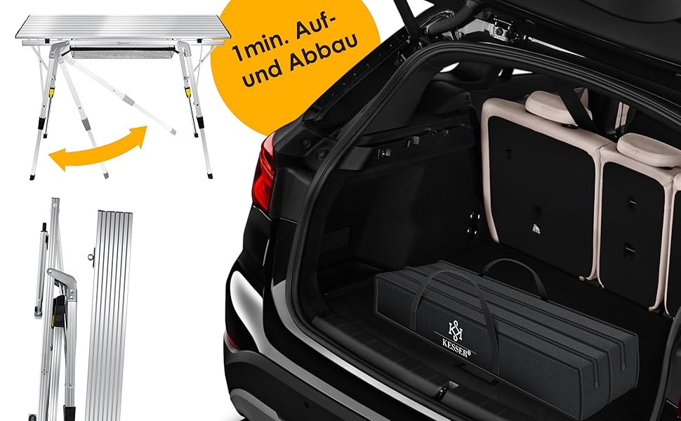 Складний кемпінговий стіл KESSER® з алюмінієвим каркасом 90x53 см, до 100 кг, з сумкою для транспортування (сріблястий)