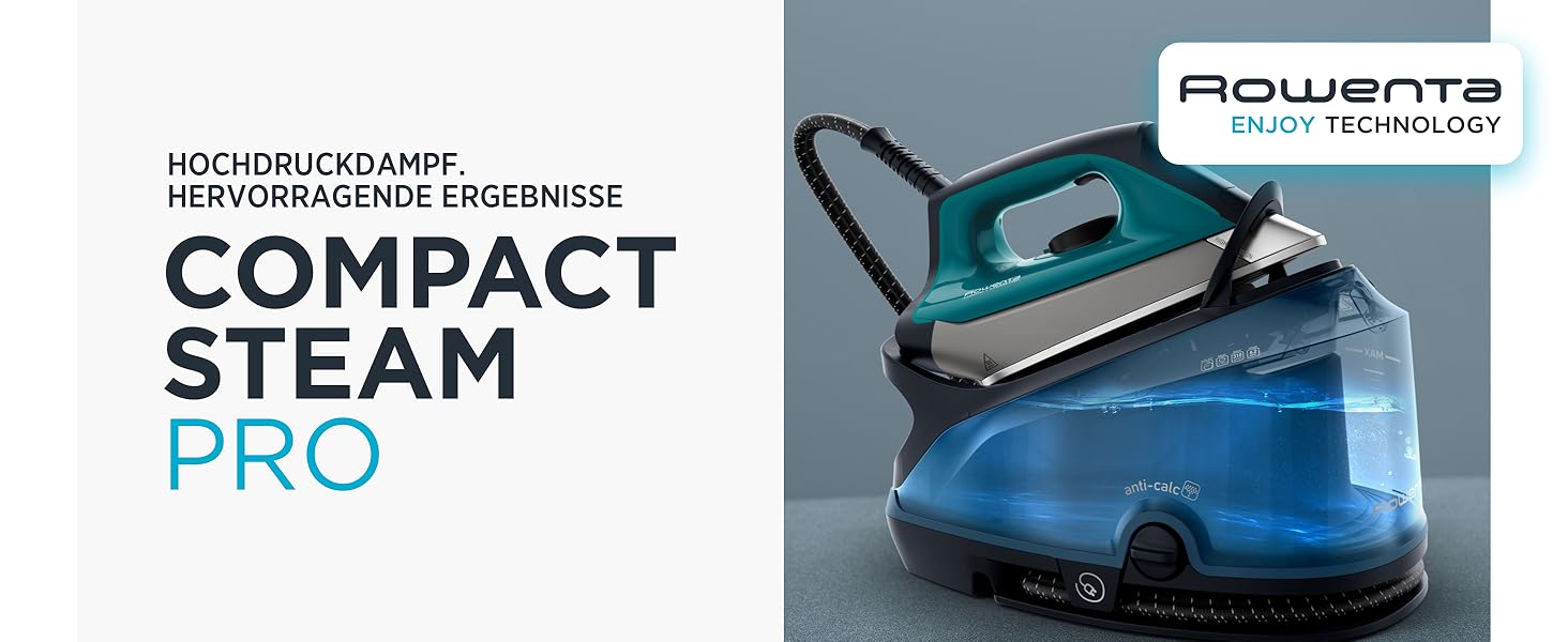 Станція парогенератора Rowenta Compact Steam Pro DG7621: 6,2 Bar, 310 г/хв, 1,1 л, компактний дизайн, блакитно-чорний