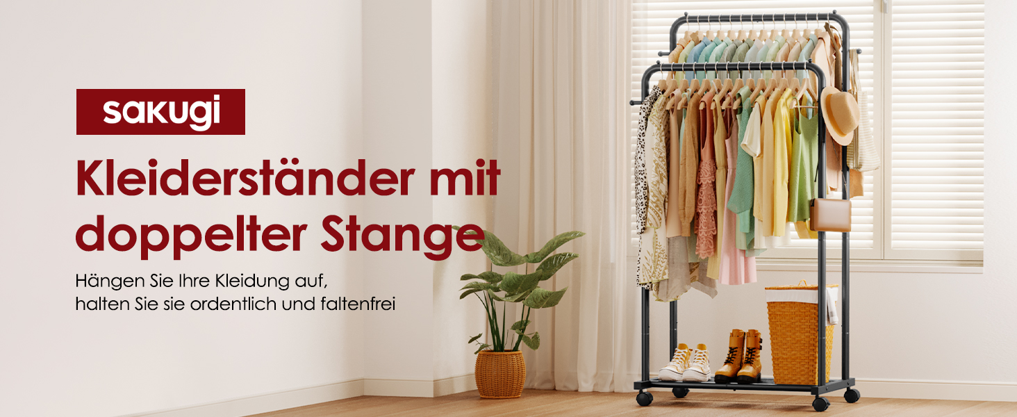 Підвісна штанга для одягу на колесах з сітчастою полицею та гачками, 73 x 42 x 150 см, чорний колір