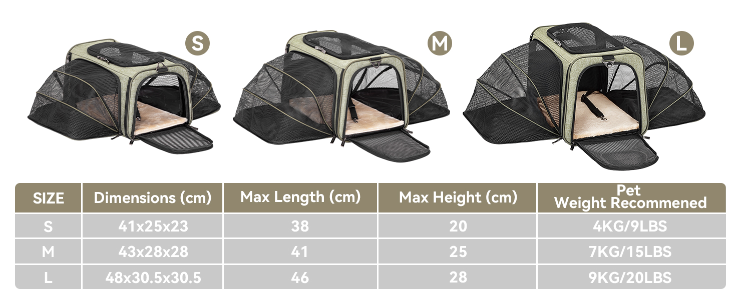 Транспортна сумка для котів та собак Petsfit, розширювана переноска з плечовим ременем, сумка-переноска для собак та котів, авіапереноска, оксфордська тканина, S/Зелений/Двосторонній Зелений L/Двосторонній