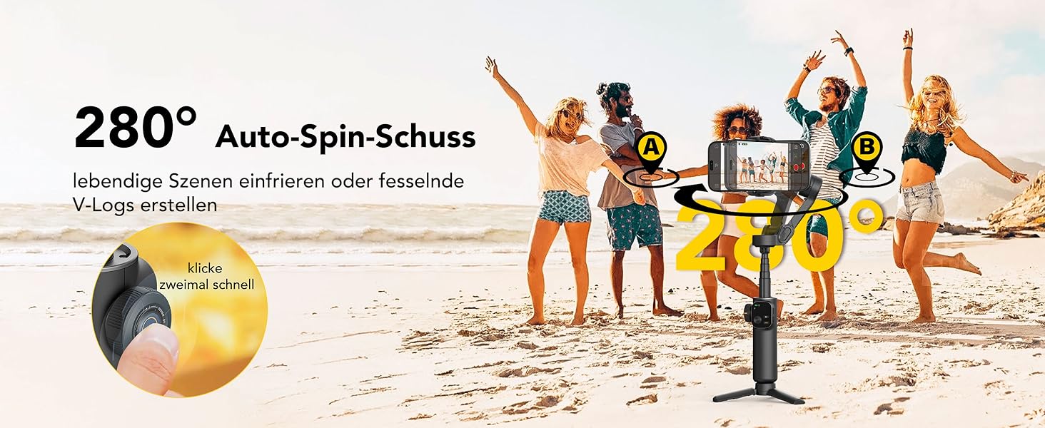 Стабілізатор для телефону Smart V8 Black з 3-осьовою стабілізацією та 7.8-дюймовою штангою, AI-трекінг, OLED-дисплей, кнопка зйомки