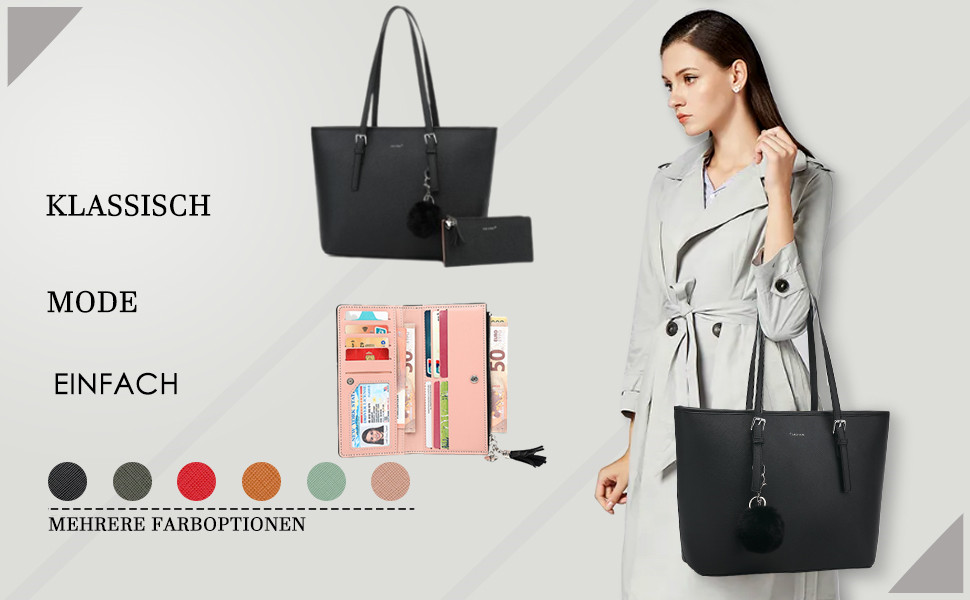 Сумка жіноча TANTOMI з гаманцем: для офісу, школи, покупок, велика, чорна, з пензликом та помпоном з штучного хутра