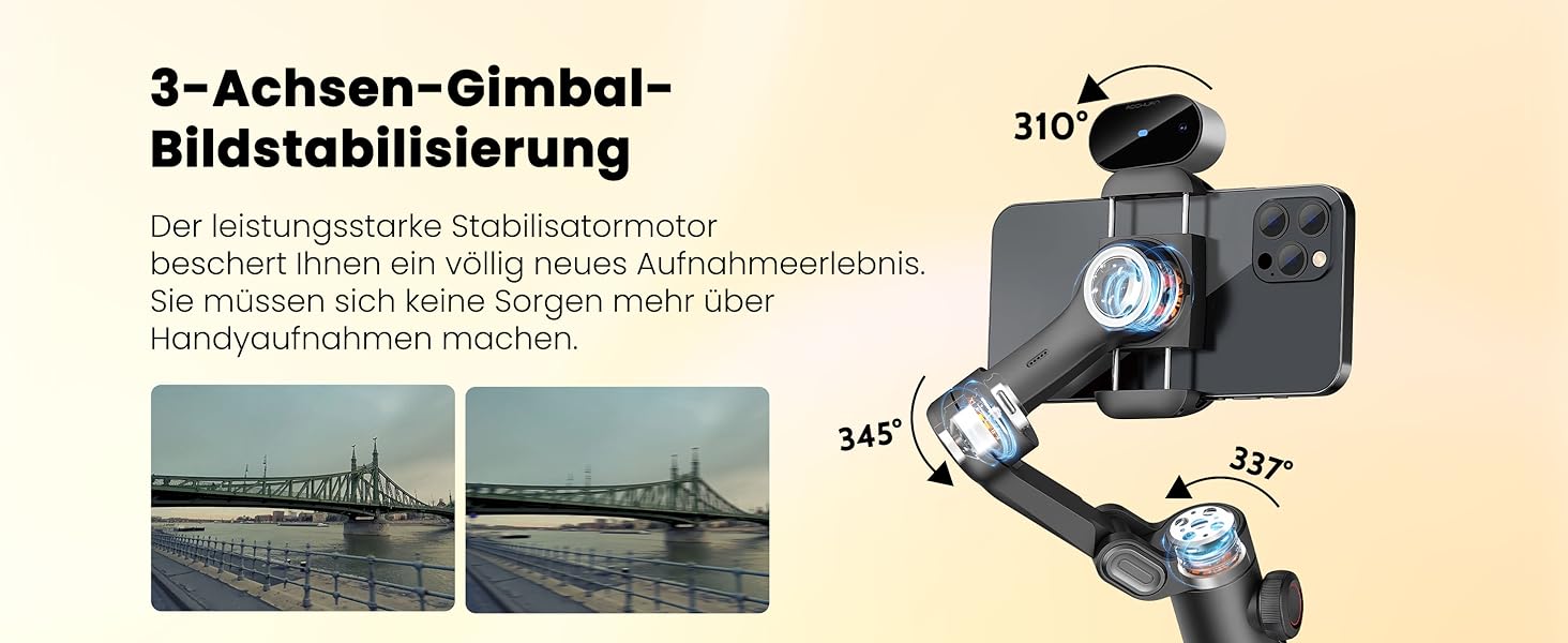 Стабілізатор для смартфона AOCHUAN 3-осьовий, складний, з фокусним колом, для iPhone та Android, Smart XE AI - для TikTok, YouTube, Vlog