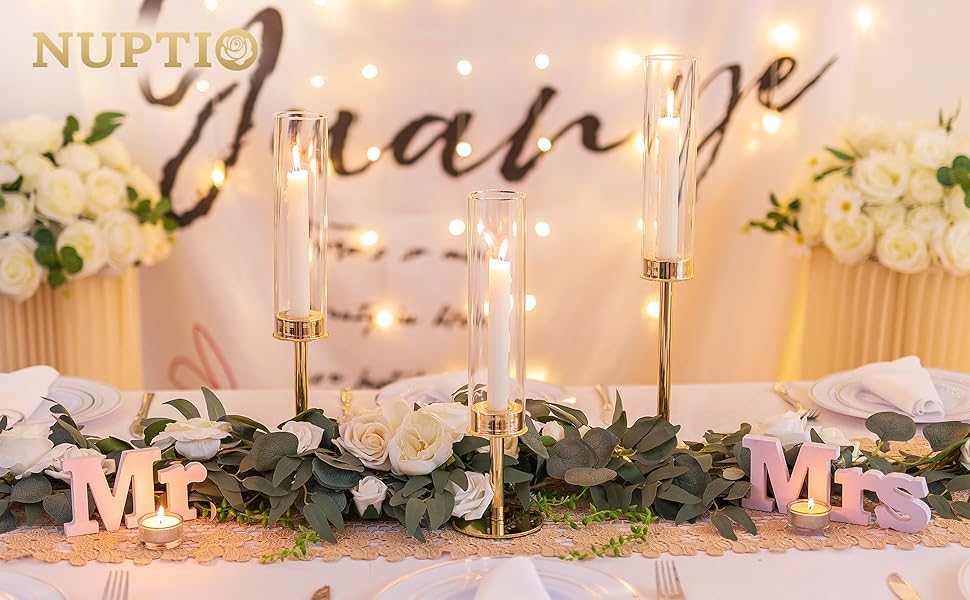 NUPTIO золоті скляні підсвічники-циліндри для свічок, набір 6 шт., металеві великі тримачі без дна для весілля, вечірки, декор столу, вітальня, обідній стіл