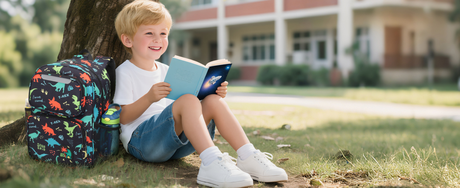 Дитячий рюкзак Bagseri для дівчаток 15L, легкий рюкзак для школи, дитячий сад та 1-2 класи, з нагрудним ременем та ізотермічним відділенням, формат DIN A4, з світловідбиваючими елементами (чорний динозавр)