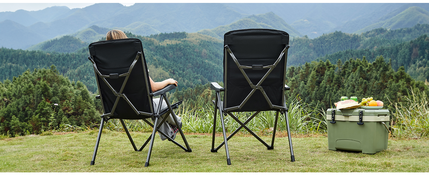 Кампінговий стілець розкладний Timber Ridge 2 шт, чорний, з високою спинкою, 3 положення, до 160 кг, широкий сидіння 57 см, для кемпінгу, балкону, дачі