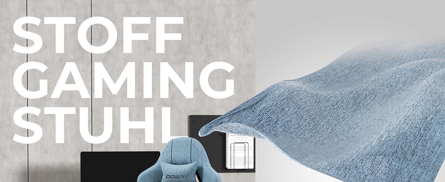 Ігровий крісло Dowinx з тканини, ергономічний геймерський крісло з м'якими підлокітниками, стабільний ігровий та офісний крісло для тривалого сидіння, блакитний