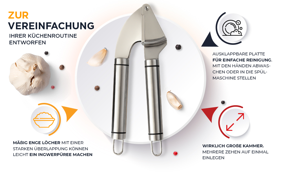 Набір для часнику Deiss PRO: прес-часникодавна та силіконова очищувачка з нержавіючої сталі, придатна для посудомийної машини