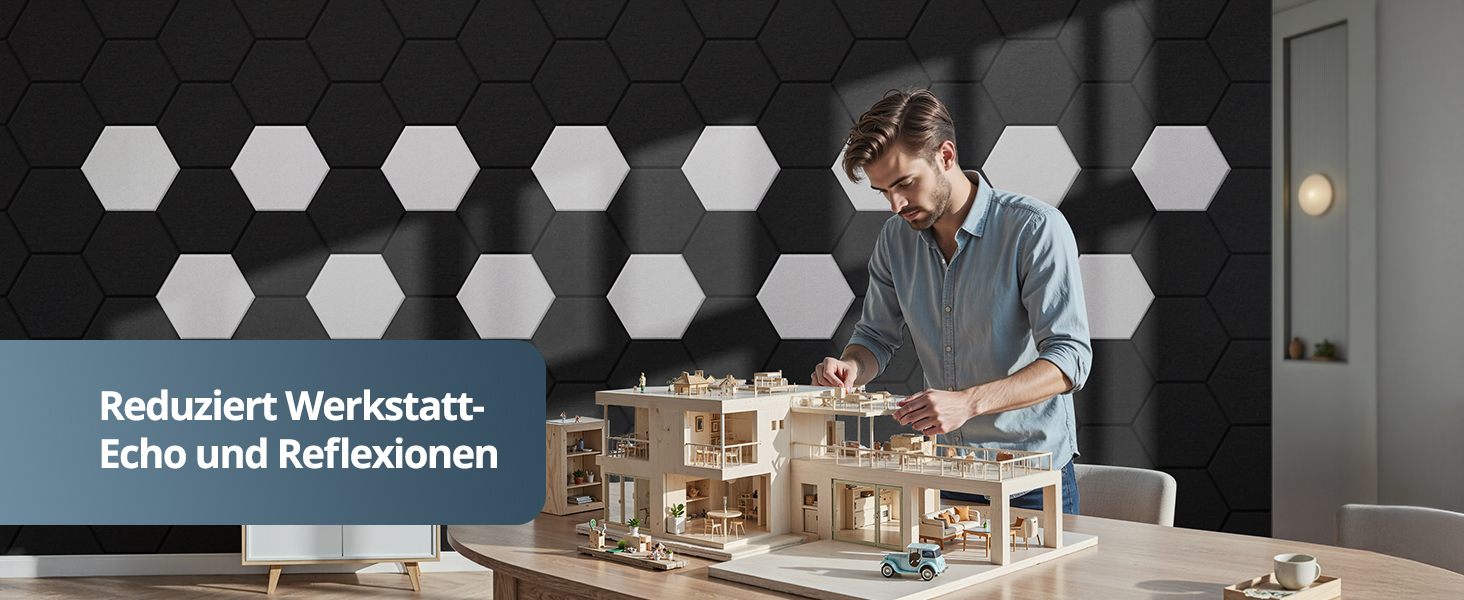 Акустичні гексагональні панелі самоклеючі, 12 шт. Поглинач звуку для студії, вітальні, геймерської зони та офісу, чорні, 30 x 26 x 0,9 см